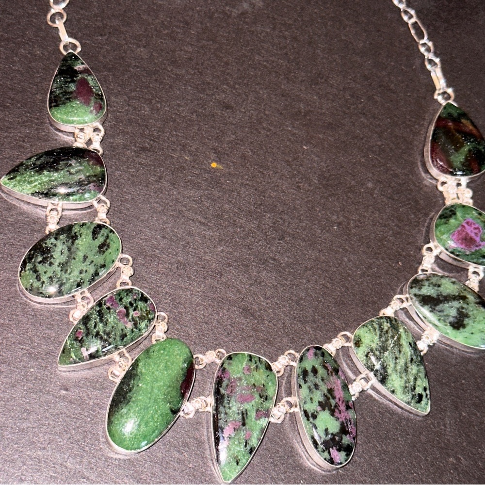 Elegant Ruby Zoisite multi-gem statement cluster necklace